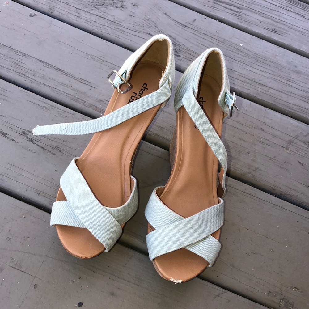 baby blue cork wedges